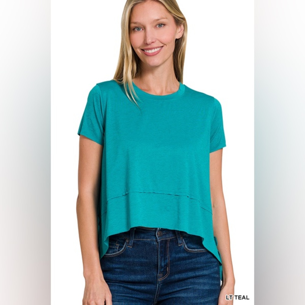 🆕 Zenana SHARK BITE SIDE SLIT SHORT SLEEVE TOP